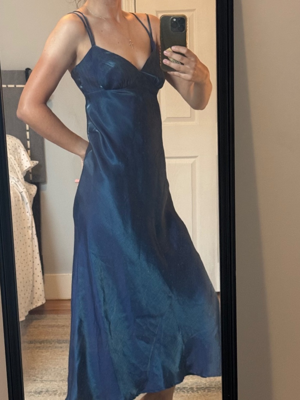 Wild Fable Iridescent Blue-Green Satin Maxi Slip Dress - Size XXS